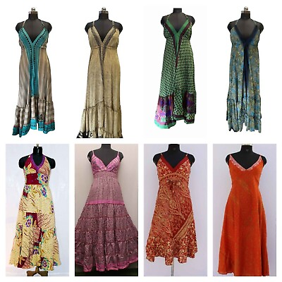 #ad Assorted Lot 10 Pc Boho Insian Silk Sari Women Beach Maxi Wrap Dress indian $91.34