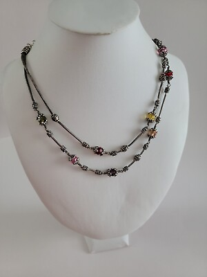 #ad Brighton Glass Mountain Necklace Double Strand Silver Plated Multi Color Crystal $29.99