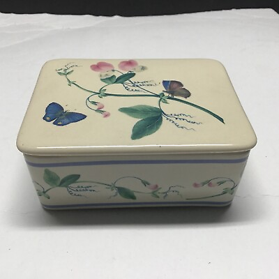 #ad Trinket Box Hawthorne Manor Porcelain Flowers Butterfly Inspired Images Hallmark $5.99