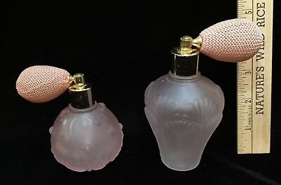 Frosted Pink Perfume Atomizer Bottles Patterns Fan amp; Lily of the Valley Lot of 2 $24.99
