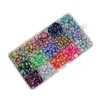#ad Assorted 15 Colors 900pcs Gradient Color Half Pearl Bead Flat Back Gem Scrapb... $22.36