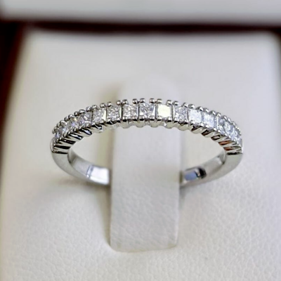 #ad 2Ct Princess Cut Simulated Diamond Half Eternity Gift Ring 14K White Gold Plated $123.97