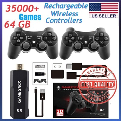 #ad 4K Game Stick 64GB Built in 35000 Games Console w Rechargeable controllers $36.99