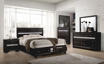#ad NEW Storage Queen King 5PC Black Silver Bedroom Modern Furniture Set B D M N C $1469.99