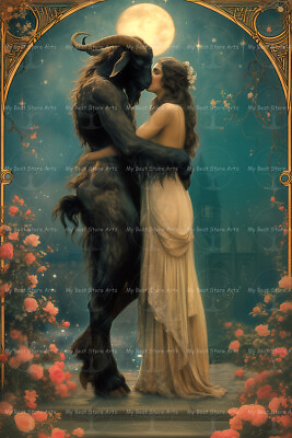 #ad BAPHOMET and WITCH ART PRINT Gothic Lady Poster Fantasy Devilish Kiss Love D223 $12.95