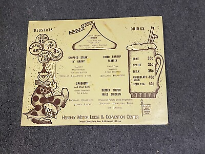 #ad Hershey Motor Lodge Convention Center Restaurant Menu Park 1970#x27;s Vintage $29.99