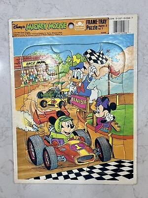 #ad Mickey Mouse Golden Frame Tray Puzzle Race Park Vintage $6.95
