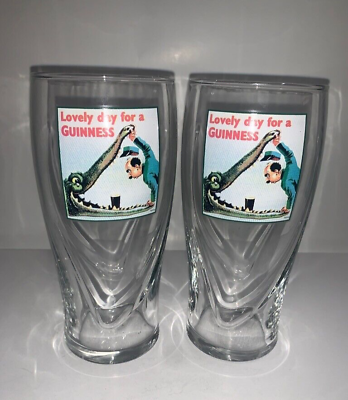 #ad Guinness Glasses Set of 2 Gilroy Design Lovely Day For A Guinness Aligator RARE $18.99