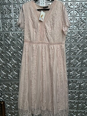 #ad Pretty Garden Pink Lace Long Dress Ladies Size XXL $12.00