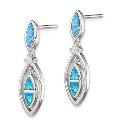 #ad Fashion Silver 925 Life Blue Simulated Opal Pendant Earrings Jewelry Simulated $3.99