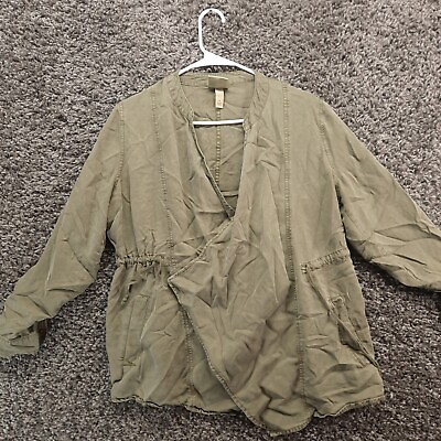 #ad Knox Rose Over Coat Top Women Small Olive Military Green V Neck Pockets Slouchy $3.00