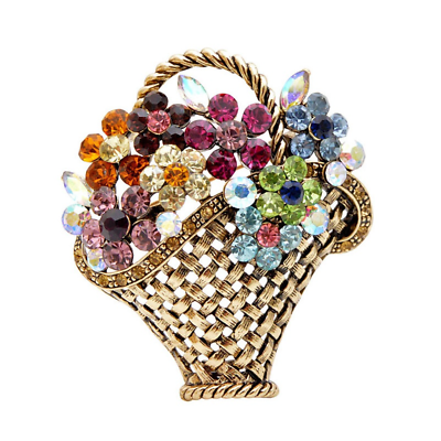 #ad Rhinestone Flower Basket Brooch Vintage Colorful Pin For Women Fashion Jewelry $6.39