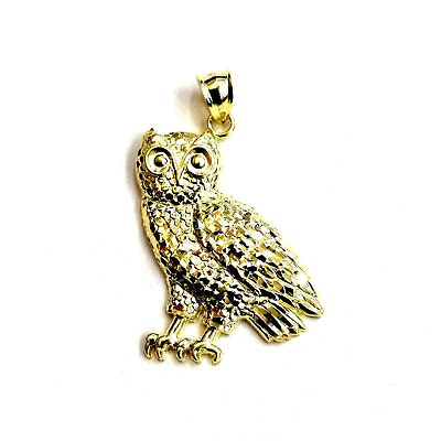 #ad 10k yellow gold owl full body pendant charm gift fine jewelry diamond cut 3.9g $215.00