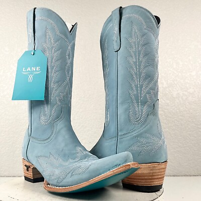 #ad Lane LEXINGTON Powder Blue Cowboy Boots Ladies 11 Leather Western Style Snip Toe $220.00