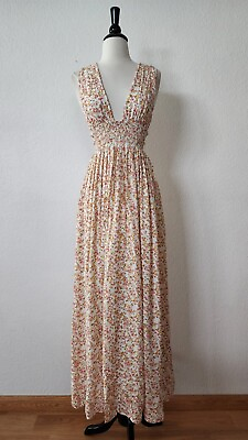 #ad Anthropologie Maxi Dress New Size Large White Floral Cut Out Smocked Boho $55.00