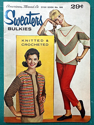 #ad 1960 American Thread Sweaters Bulky Knitted amp; Crochet COWL NECK Pattern Bk 166 2 $12.99