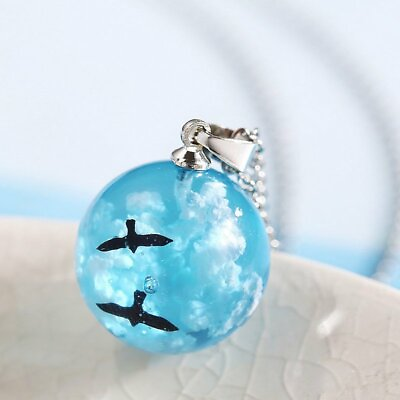 #ad Transparent Resin Round Ball Pendant Necklace Blue Sky White Cloud Choker Gifts C $2.46