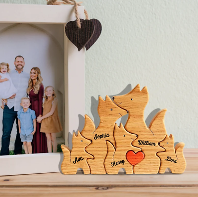 #ad Custom Foxes Family Puzzle Wooden Foxes Family Ornament Wooden Animal Toys $55.99
