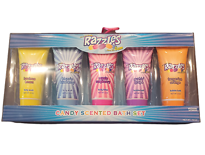#ad 4pc Razzlers Assorted Candy Scented Bath Gift Set Bubble Bath Body Wash Lotion $7.99