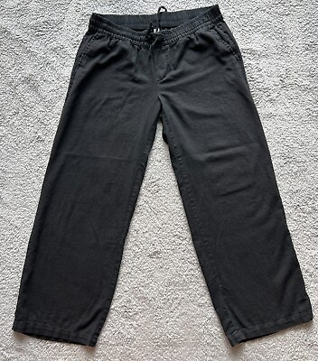 #ad Loose Black Linen Rayon Casual Wide Leg Drawstring Pockets Pants Old Navy Medium $11.99