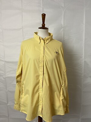 #ad Columbia PFG Womens Fishing Shirt Yellow Long Sleeve Snap Closure No Size Tag $19.99