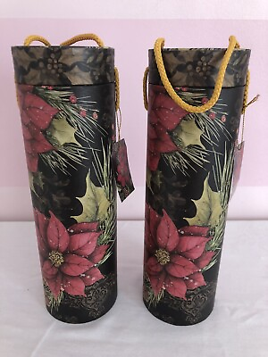 NWT Susan Winget Designed Wine Bottle Gift Containers Poinsettia Theme Set of 2 $5.00