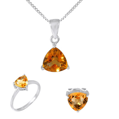 #ad Trillion Citrine Ring Earring Pendant Necklace Genuine Sterling Silver Women $288.69