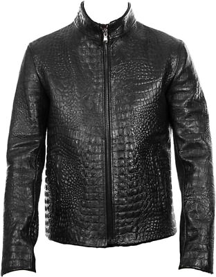 #ad Mens Leather Motorcycle Jacket Genuine Black Alligator Crocodile Premium Leather $159.99