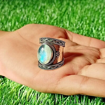 #ad Moonstone 925 Sterling Silver Band Ring Handmade Statement Gift Jewelry BF06 $13.47