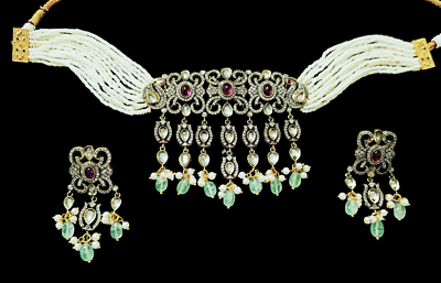 #ad Pearl Bridal Kundan Choker Ethnic Jewelry Necklace Earrings Fashion Jewelry Sets $104.99