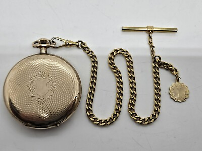 #ad Antique Working 1926 ELGIN Gents Deco Gold G.F. Full Hunter Pocket Watch w Chain $299.99