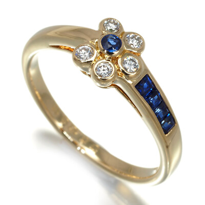#ad Auth MOUAWAD Ring Sapphire 0.18ct Diamond 0.10ct US5 18K 750 Yellow Gold $349.53