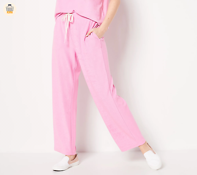 #ad Candace Cameron Bure Petite Terry Cloth Crop Beach Pant Pink Petite M $19.99