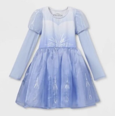 #ad Girls#x27; Disney Frozen 2 Elsa Long Sleeve Cosplay Dress Light Blue XXL MSRP $24 $7.99