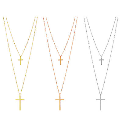 #ad Women#x27;s Double layer Stainless Steel Cross Pendant Necklace Clavicle Chain Gift $19.99