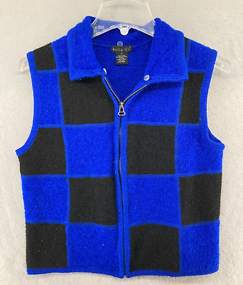 #ad Tally Ho Womens Vest Medium Blue Checkered Wool Vintage Full Zip $18.99