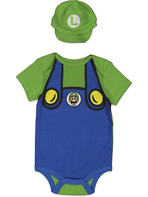 #ad Nintendo Luigi Newborn Baby Boys Cosplay Bodysuit Hat Green 0 3 Months $29.86