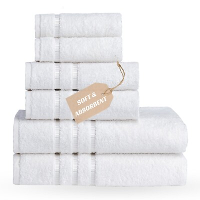 #ad White Towel Set of 6 630 GSM Bath Towels 100% Turkish Cotton Soft amp; Absorbent $38.42