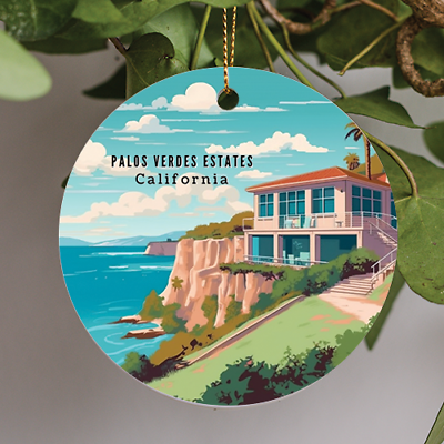 #ad Palos Verdes Estates California Peninsula Bluffs Travel Gift Ornament $15.99