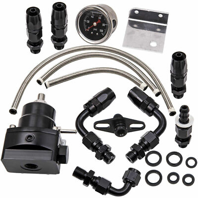 #ad Universal Adjustable Fuel Pressure Regulator Kit 100psi Guage AN6 Fitting Black $41.99