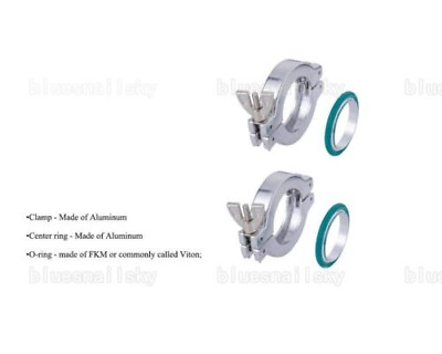 #ad 2 Sets KF 25 Aluminium Vacuum Clamp FKM O ring Stainless Steel Centering Ring $12.86