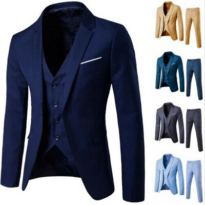 #ad Men#x27;s Clothes Jacket Wedding Suit Business Slim Vest amp; Pants Blazer Party $37.85