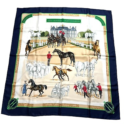 #ad HERMES Multicolor Les Haras Nationaux Carre 35”x35” 90 Silk 100% Scarf #1336 $276.50