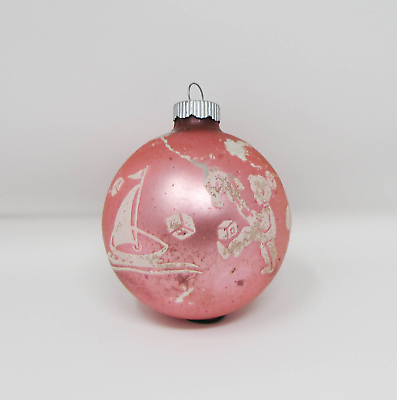 #ad VTG Mercury Glass Toys Stencil Christmas Ornament Shiny Brite Pink 2 1 2quot; $12.40