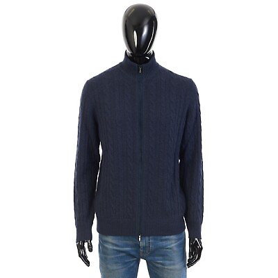 #ad LORO PIANA 2275$ Pirate Blue Bomber Zip Sweater Supersoft Baby Cashmere Cable $1675.00