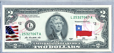 #ad Two Dollar Note National Currency US Paper Money $2 Bill Gem Unc Gift Flag Chile $149.95
