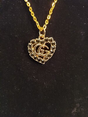 #ad LAST ONE Gucci Gold amp; Black Heart Pendant Necklace Branded $70.00