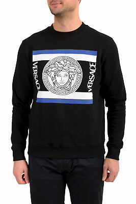 #ad Versace Men#x27;s Black Logo Print Crewneck Sweatshirt $339.99