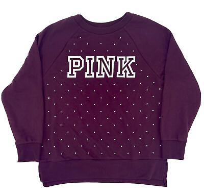 #ad Victoria’s Secret Pink Rhinestones Bling Crew Pullover Sweatshirt Ruby S NWT $49.00