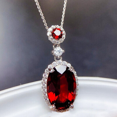Holiday Gift Women Handmade Fire Red Garnet Gemstone Silver Necklace Pendants $6.99